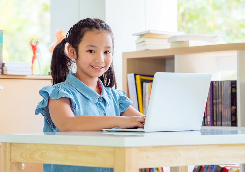 child studying online