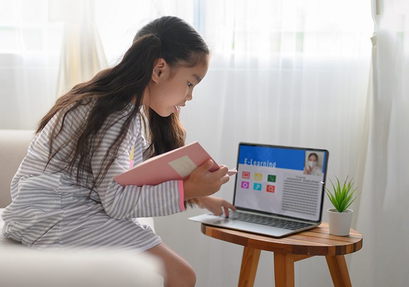 child studying online